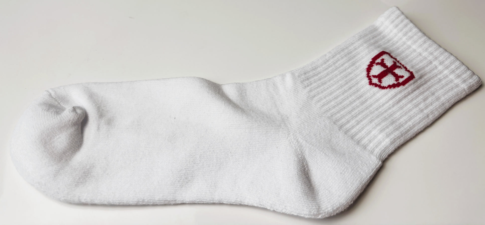 White cotton socks with red logos