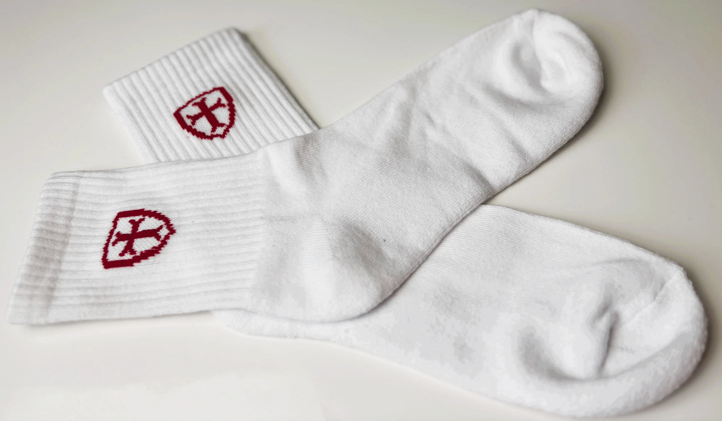 Socks: White cotton sports socks.
