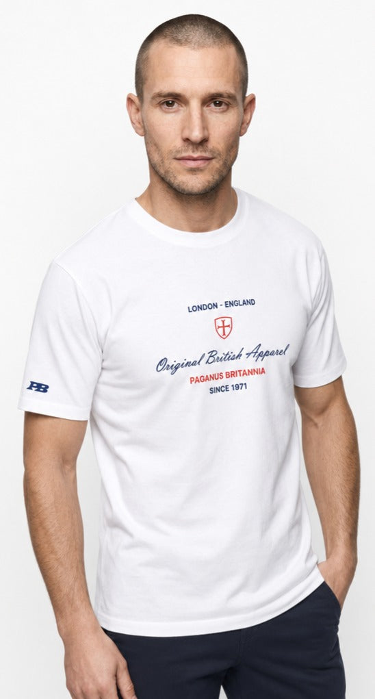 A timeless classic. Original British Apparel white 280gsm t-shirt Paganus Britannia