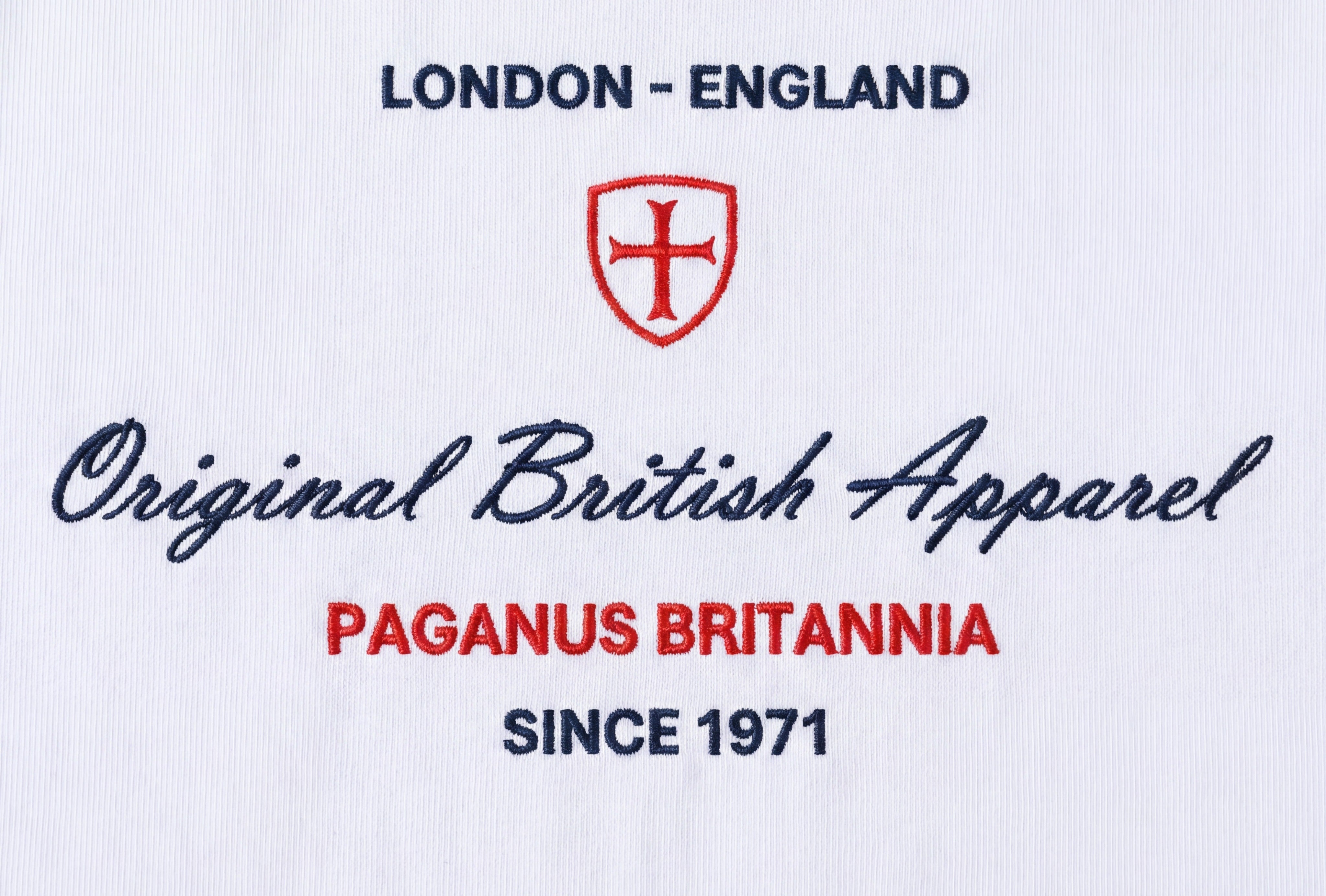 A classic embroidery design. Original British Apparel white 280gsm t-shirt Paganus Britannia