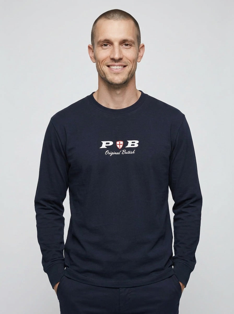 Original British long sleeved navy blue 240 gsm cotton t-shirt. Paganus Britannia