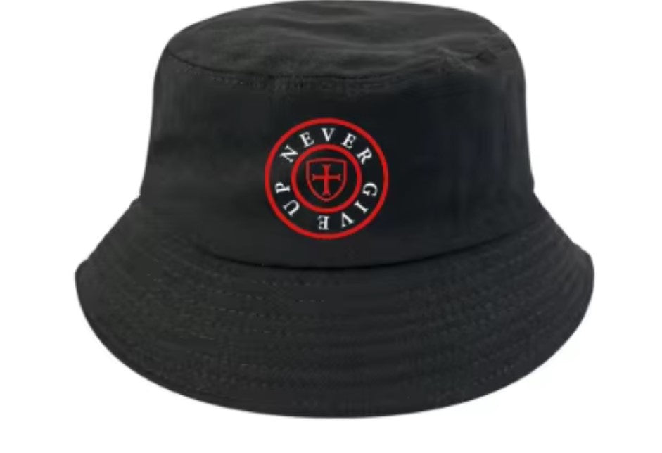 Organic cotton black bucket hat, Never Give Up collection