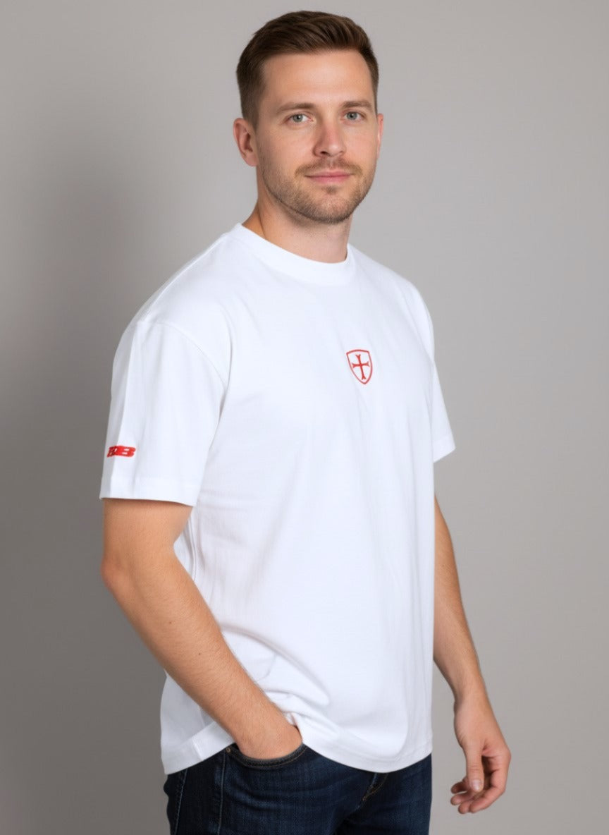Paganus white t-shirt with red cross logo