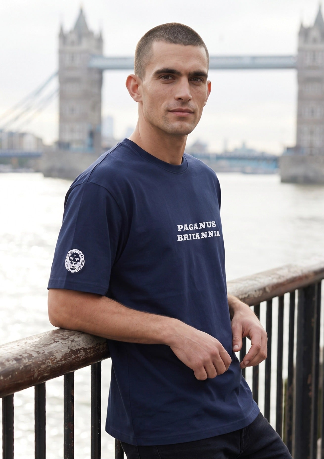 Blue t-shirt. PAGANUS BRITANNIA. Ultra heavy 320GSM organic cotton. Paganus Britannia