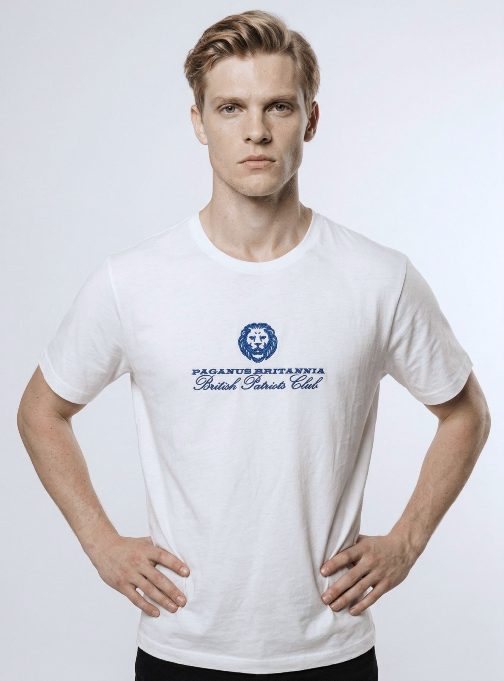 Ultimate luxury ring spun 300gsm organic cotton t-shirt, pure silk embroidery. Paganus Britannia