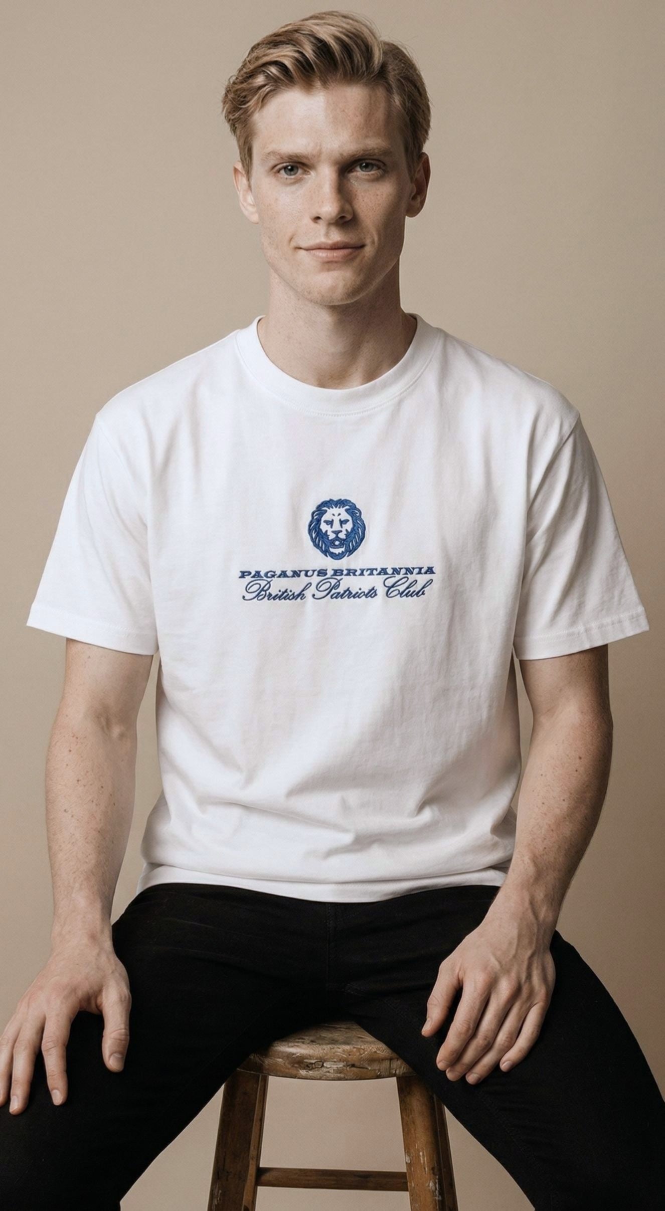 Ultimate luxury ring spun 300gsm organic cotton t-shirt, pure silk embroidery. Paganus Britannia