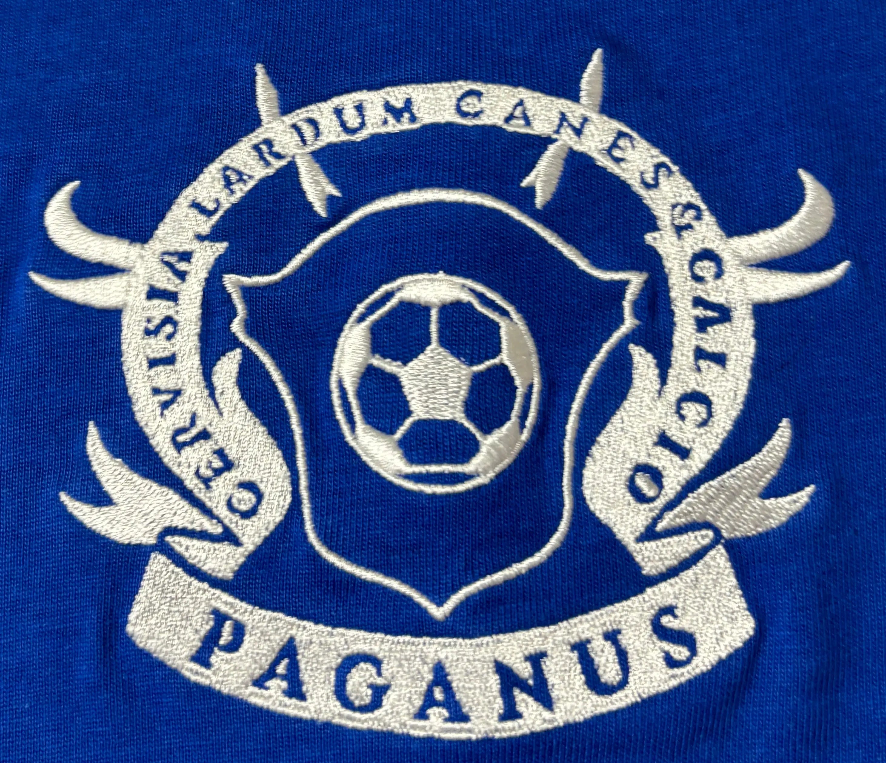 blue t-shirt with a logo on 280gsm combed cotton t-shirt