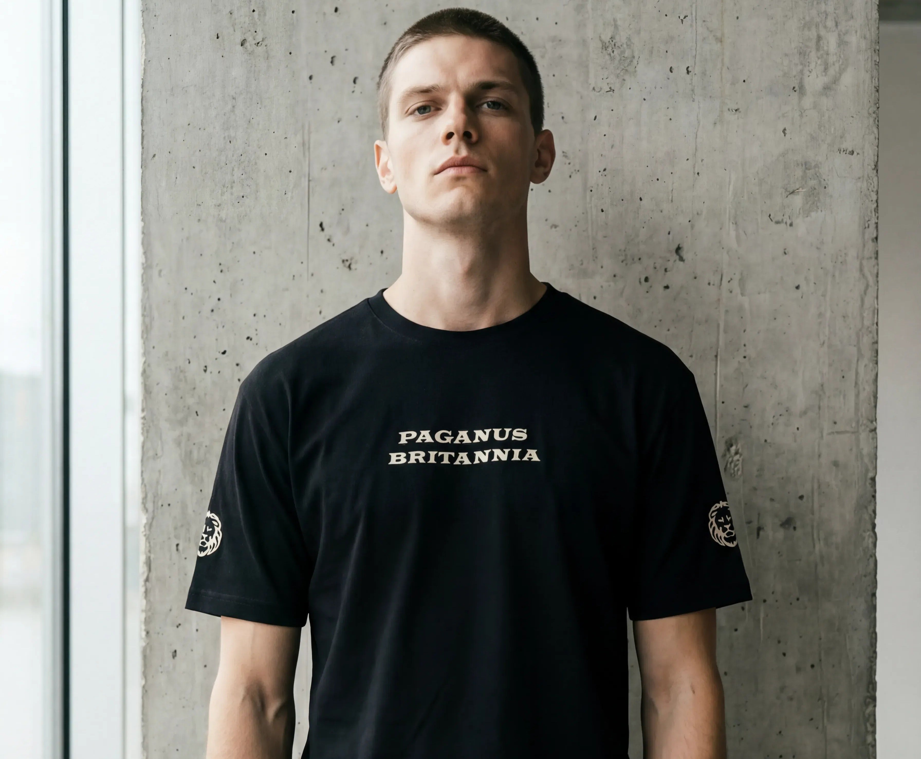 Black ultra heavy t-shirt. PAGANUS BRITANNIA. 320GSM organic cotton. Paganus Britannia