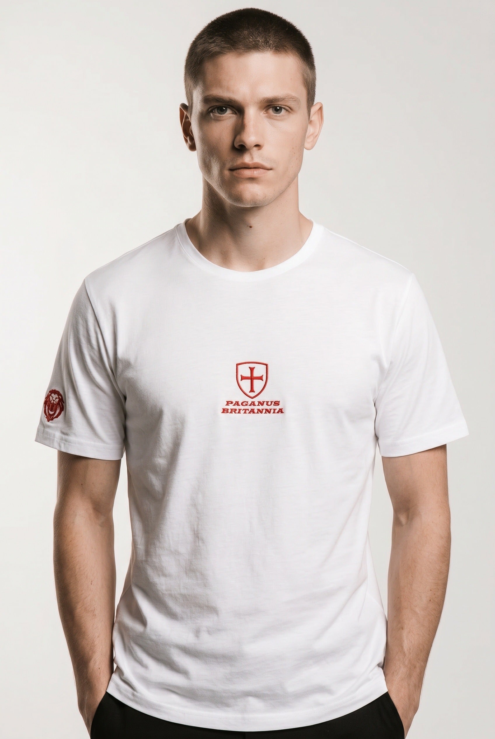 PAGANUS BRITANNIA patriots white 260gsm organic combed cotton t-shirt Paganus Britannia