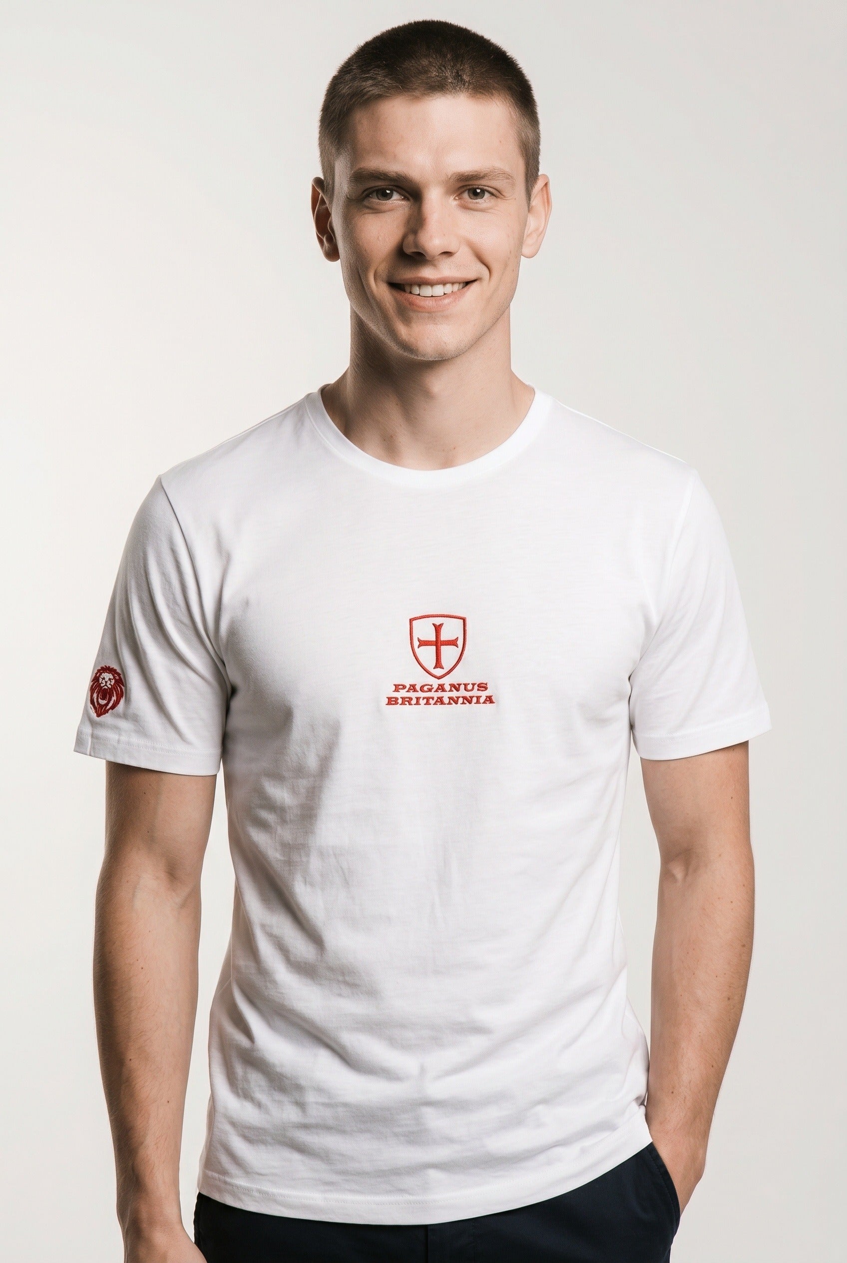 PAGANUS BRITANNIA patriots white 260gsm organic combed cotton t-shirt Paganus Britannia