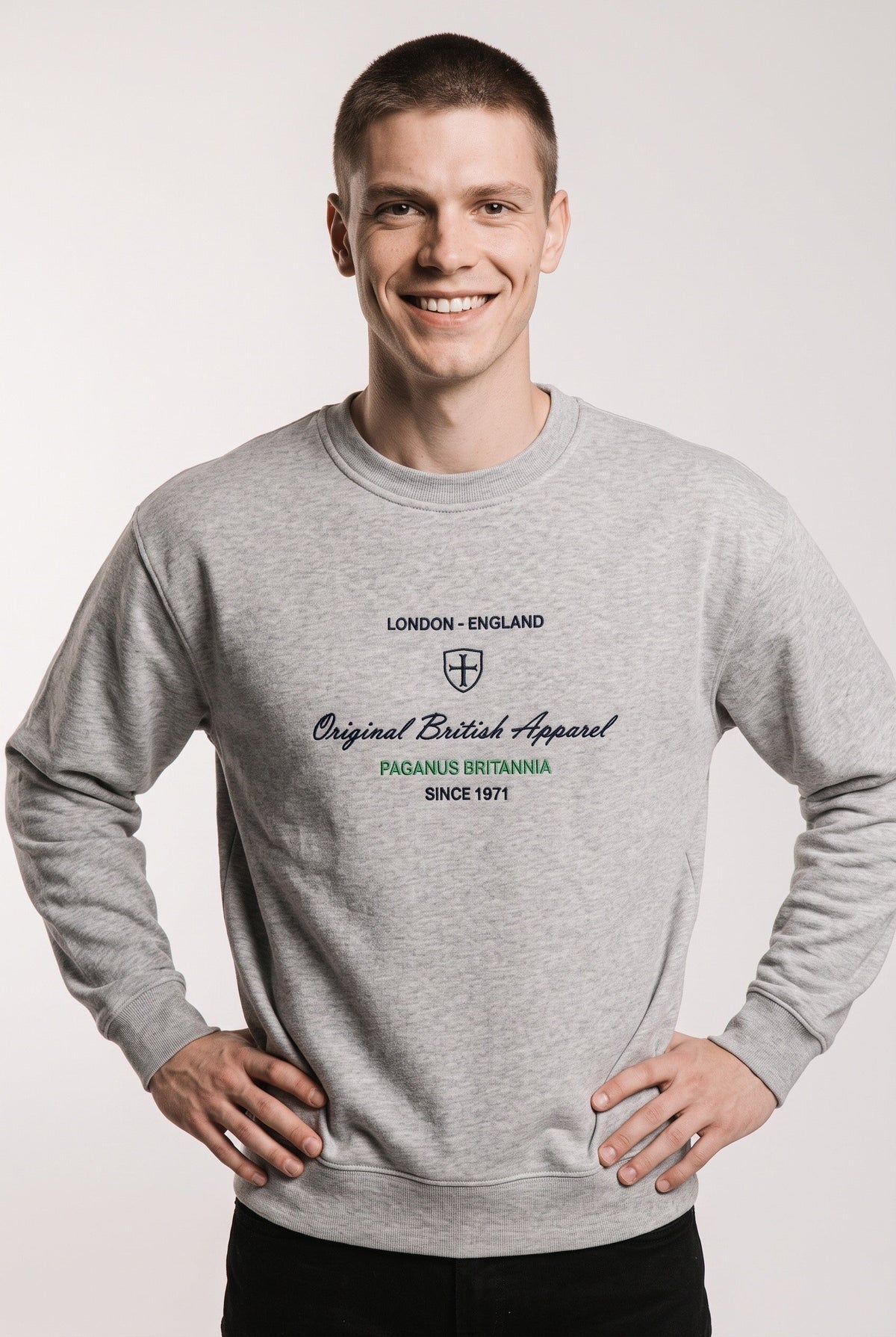 Original British Apparel grey 360 gsm French terry cotton sweatshirt Paganus Britannia