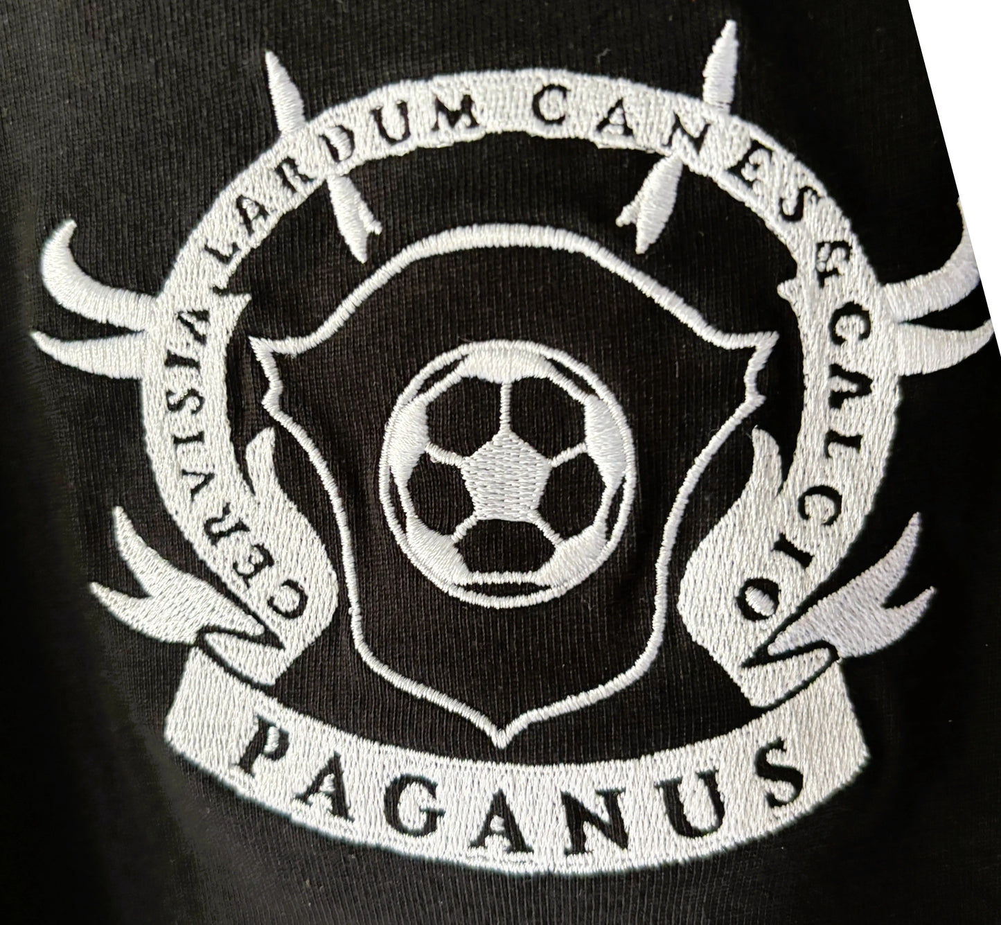 Paganus 280 gsm black t-shirt with white embroidery logos