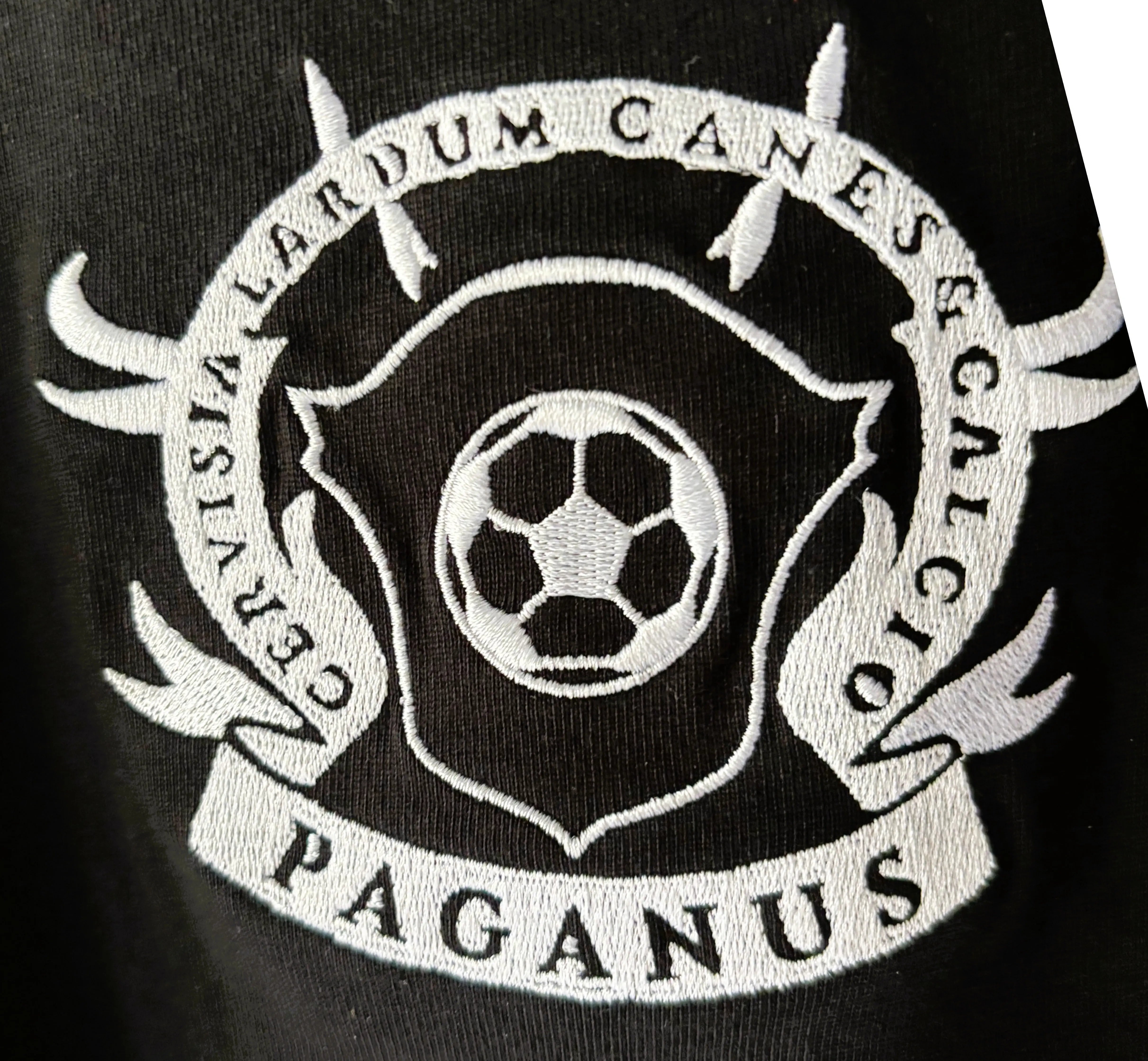 Paganus 280 gsm black t-shirt with white embroidery logos