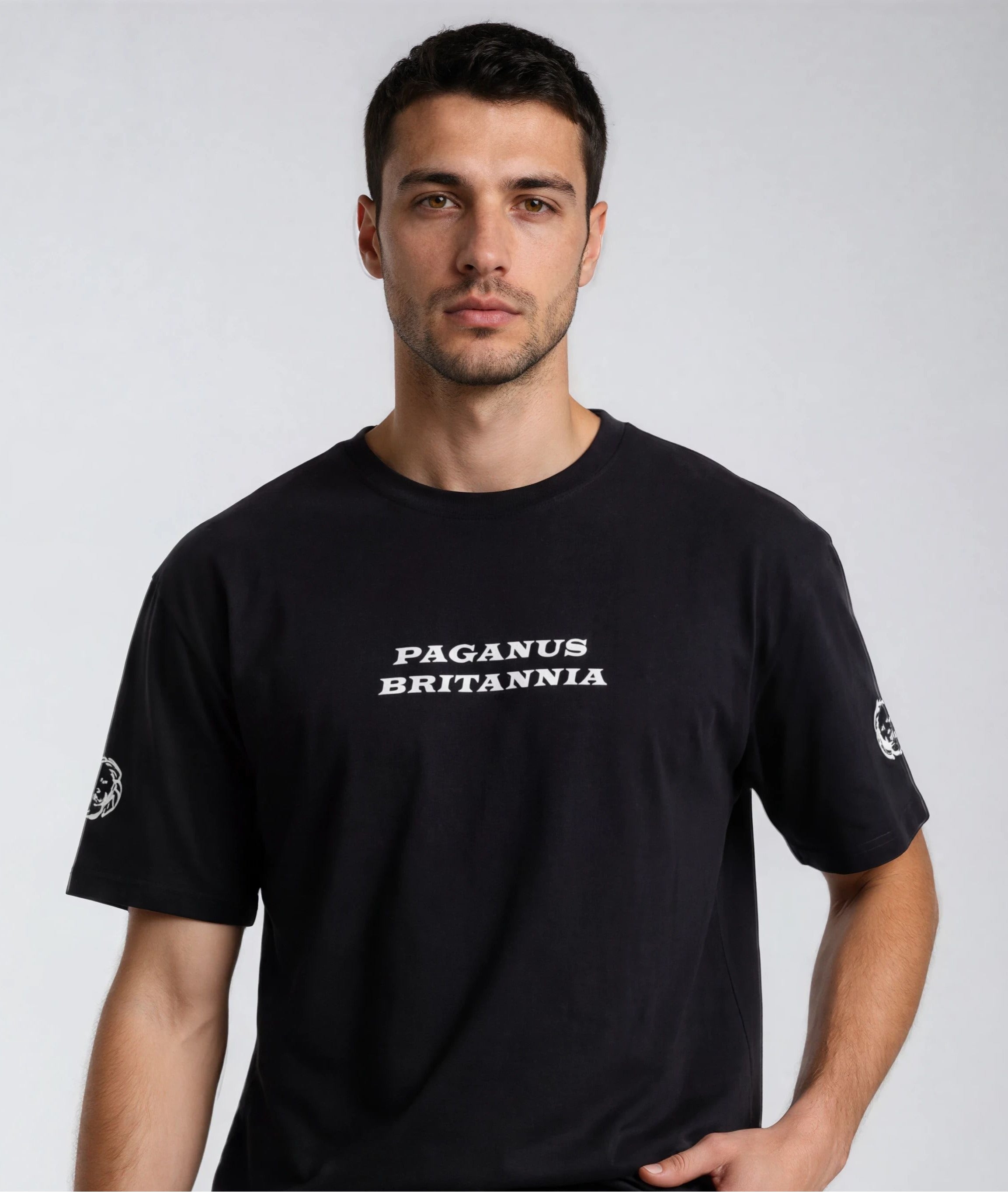 Black ultra heavy t-shirt. PAGANUS BRITANNIA. 320GSM organic cotton. Paganus Britannia