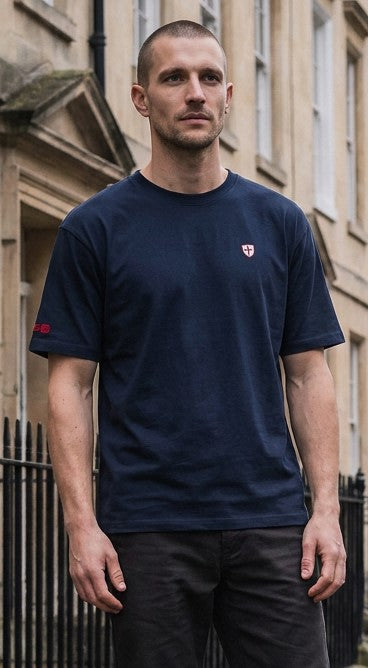 Charity Shield t-shirt, £5 from every sale added to our Key Charities fund. Navy Blue Shield t-shirt 280gsm luxury cotton Paganus Britannia