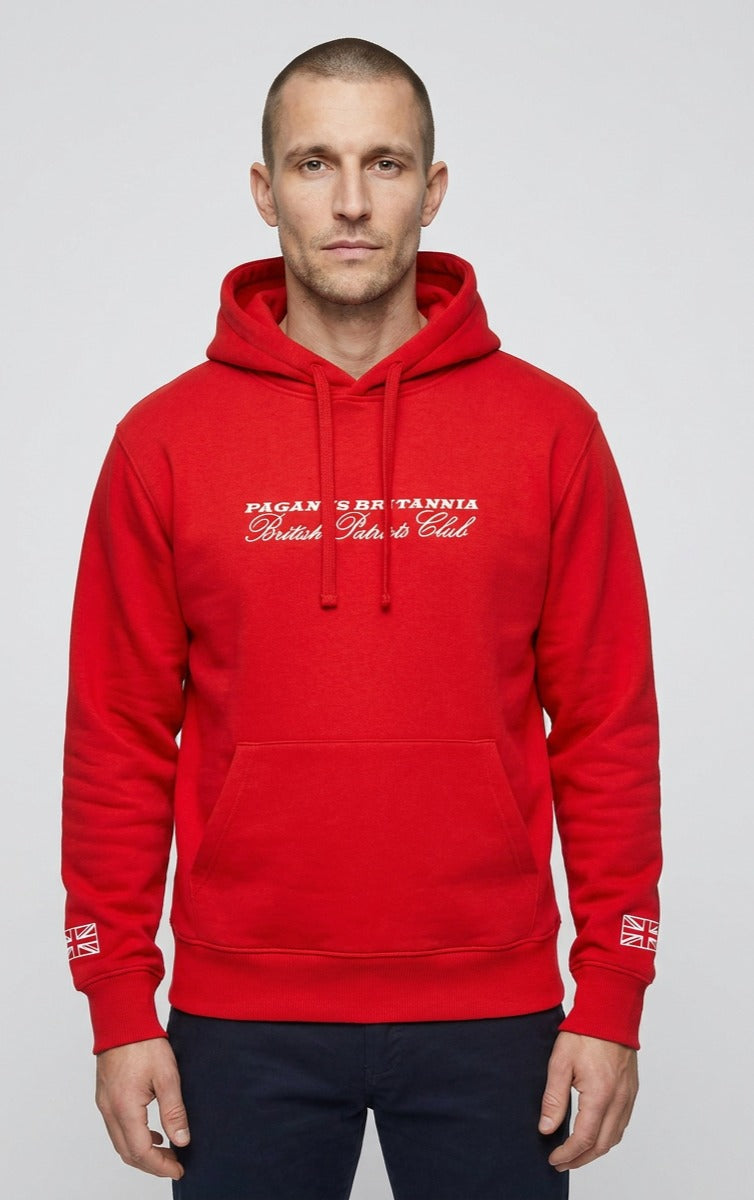 British Patriots Club 500 gsm red cotton hoodie. Paganus Britannia