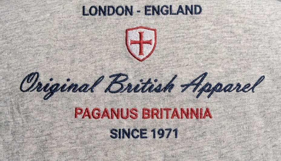 Original British Apparel heather grey ultra heavy 280 gsm cotton t-shirt. £10 discount for advance orders. Paganus Britannia