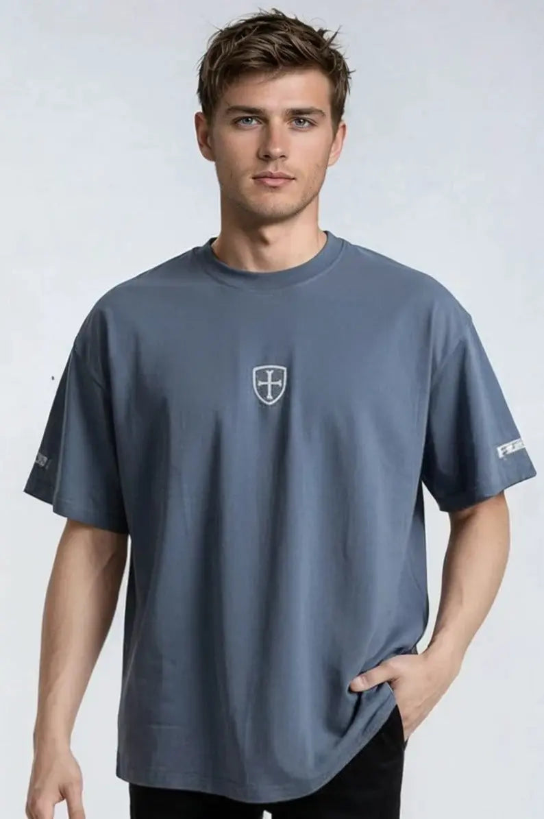 Paganus blue heavy cotton t-shirt with white patriot logo