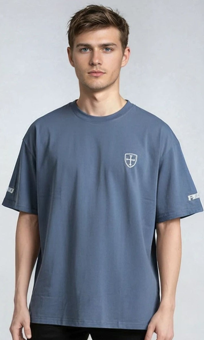 Paganus blue heavy cotton t-shirt with white patriot logo