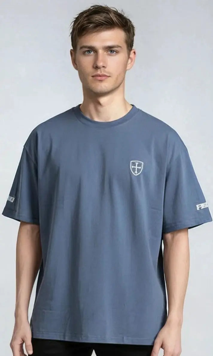 Paganus blue heavy cotton t-shirt with white patriot logo