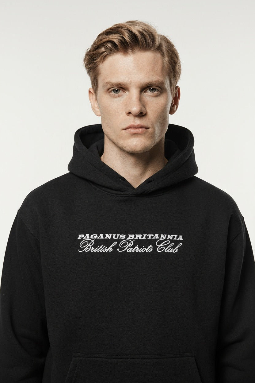 Black cotton hoodie. Ultra Heavy 450gsm. Paganus Britannia