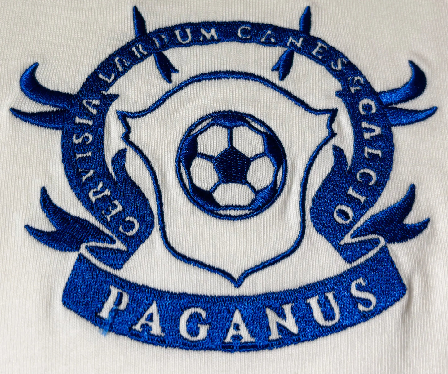 Paganus white 280 gsm t-shirt with a blue logo