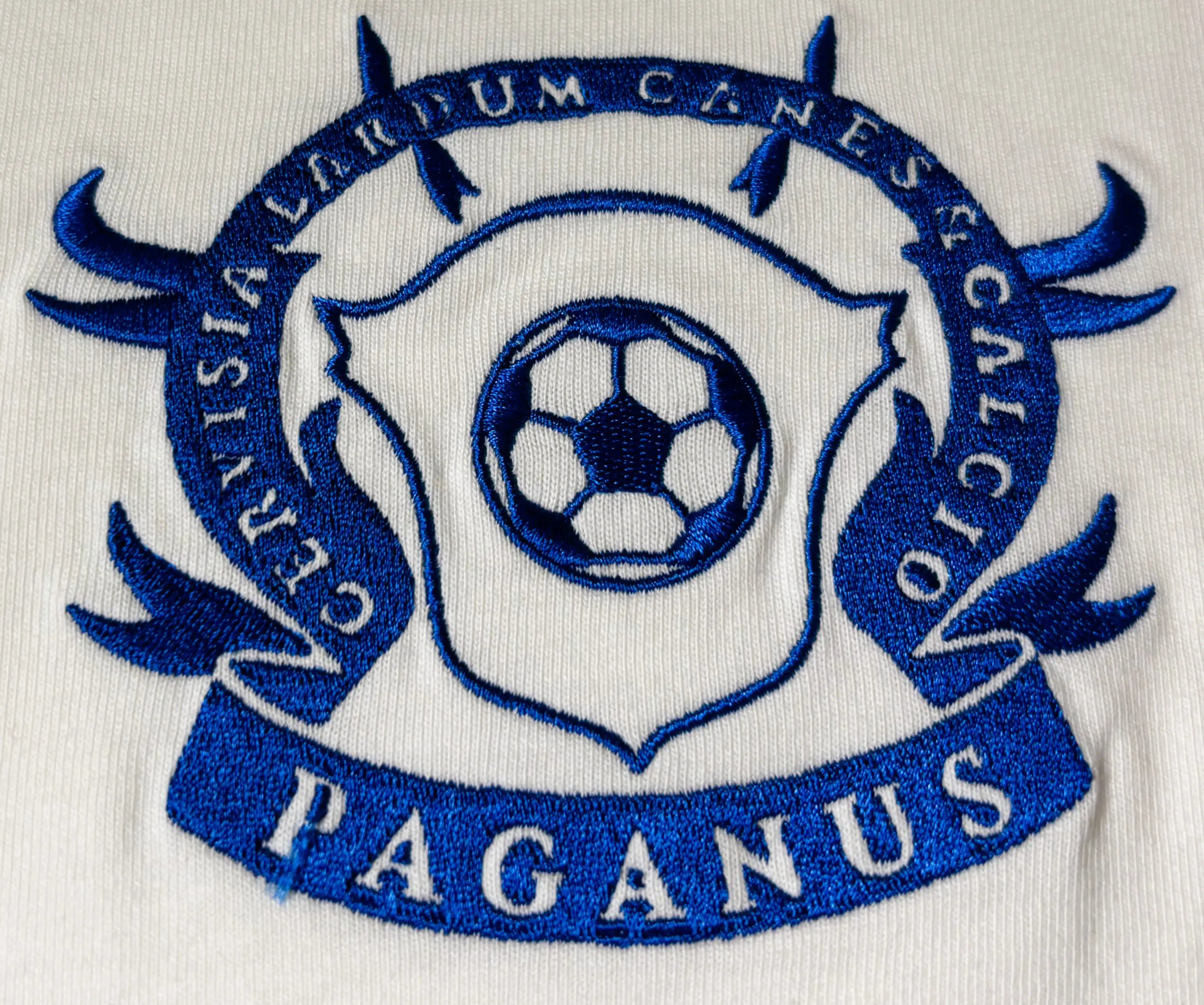 Paganus white 280 gsm t-shirt with a blue logo