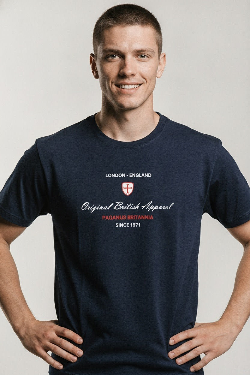 Original British Apparel Blue t-shirt £15 limited quantity of advance order discounts. Paganus Britannia