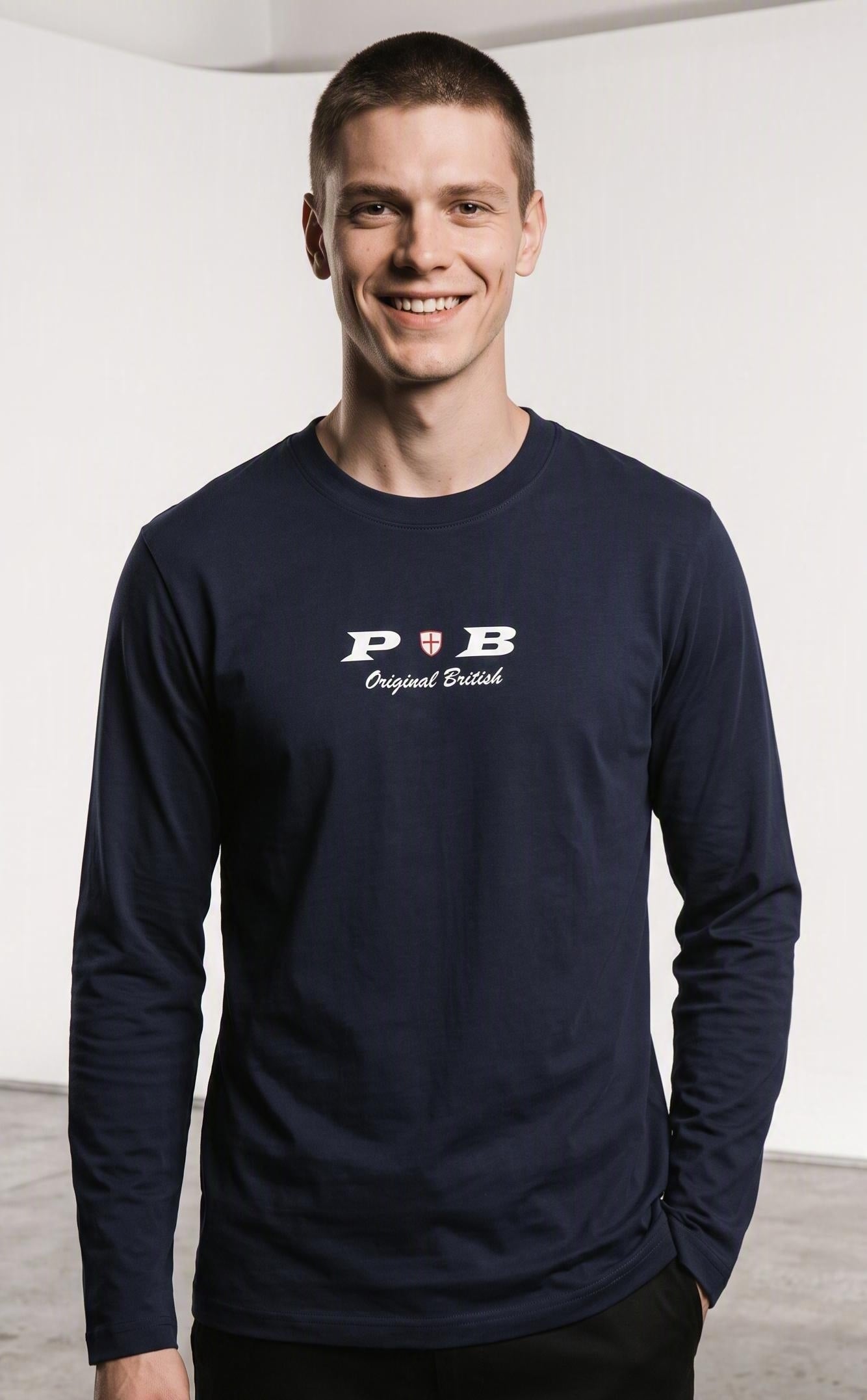 Original British long sleeved navy blue 240 gsm cotton  t-shirt. Only £19.99 for advance orders. Paganus Britannia