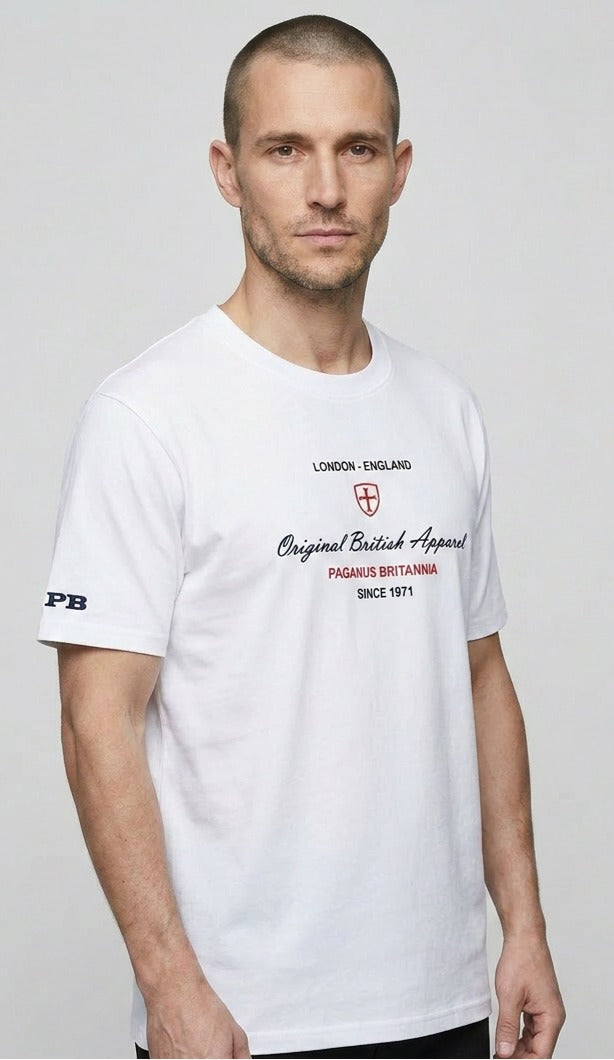A timeless classic. Original British Apparel white 280gsm t-shirt Paganus Britannia