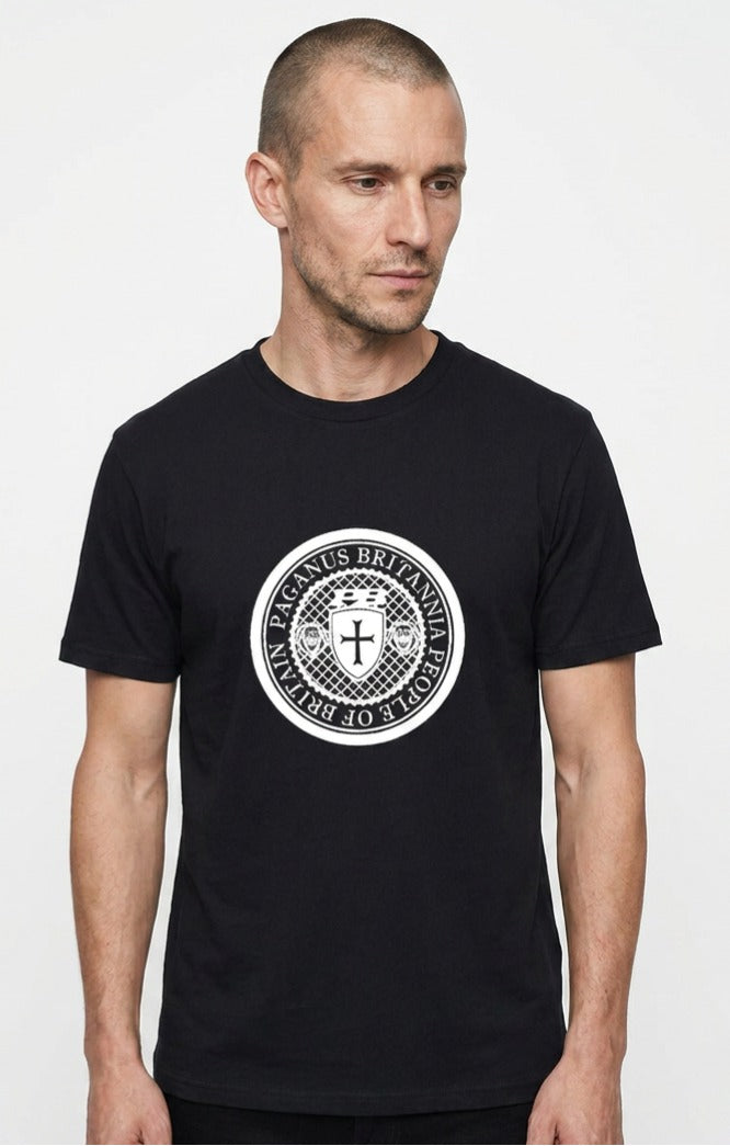 Man wearing a black PAGANUS BRITANNIA