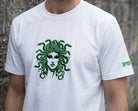 Medusa t-shirt. Gorgeous green and black embroidery design. Paganus Britannia