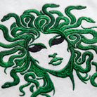 Medusa t-shirt. Gorgeous green and black embroidery design. Paganus Britannia