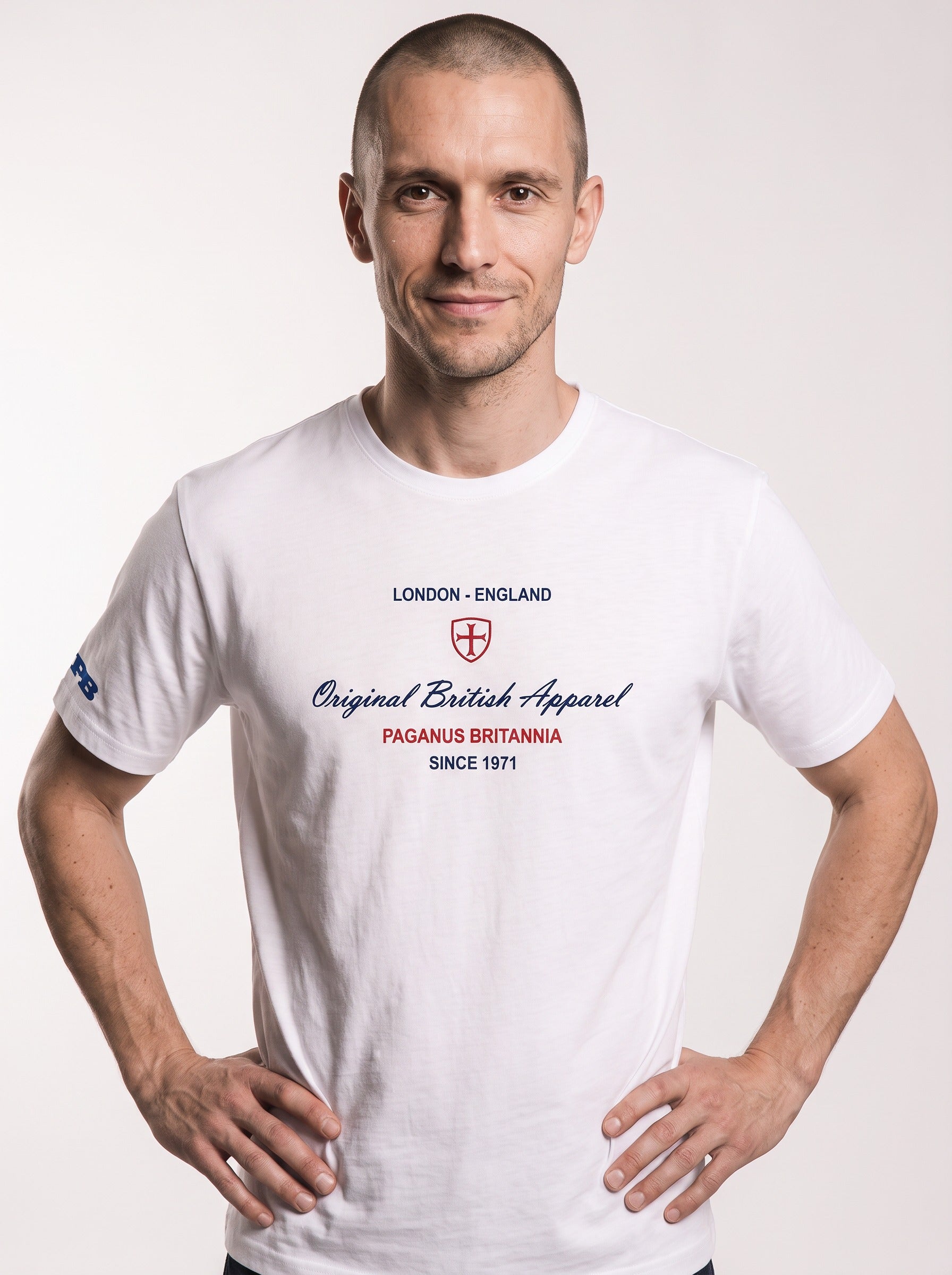 A classic embroidery design. Original British Apparel white 280gsm t-shirt Paganus Britannia