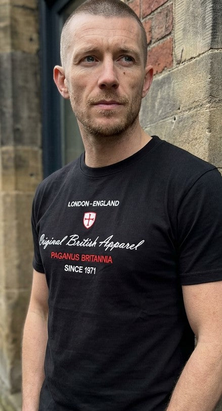 Original British Apparel black heavy 280 gsm cotton t-shirt. Paganus Britannia