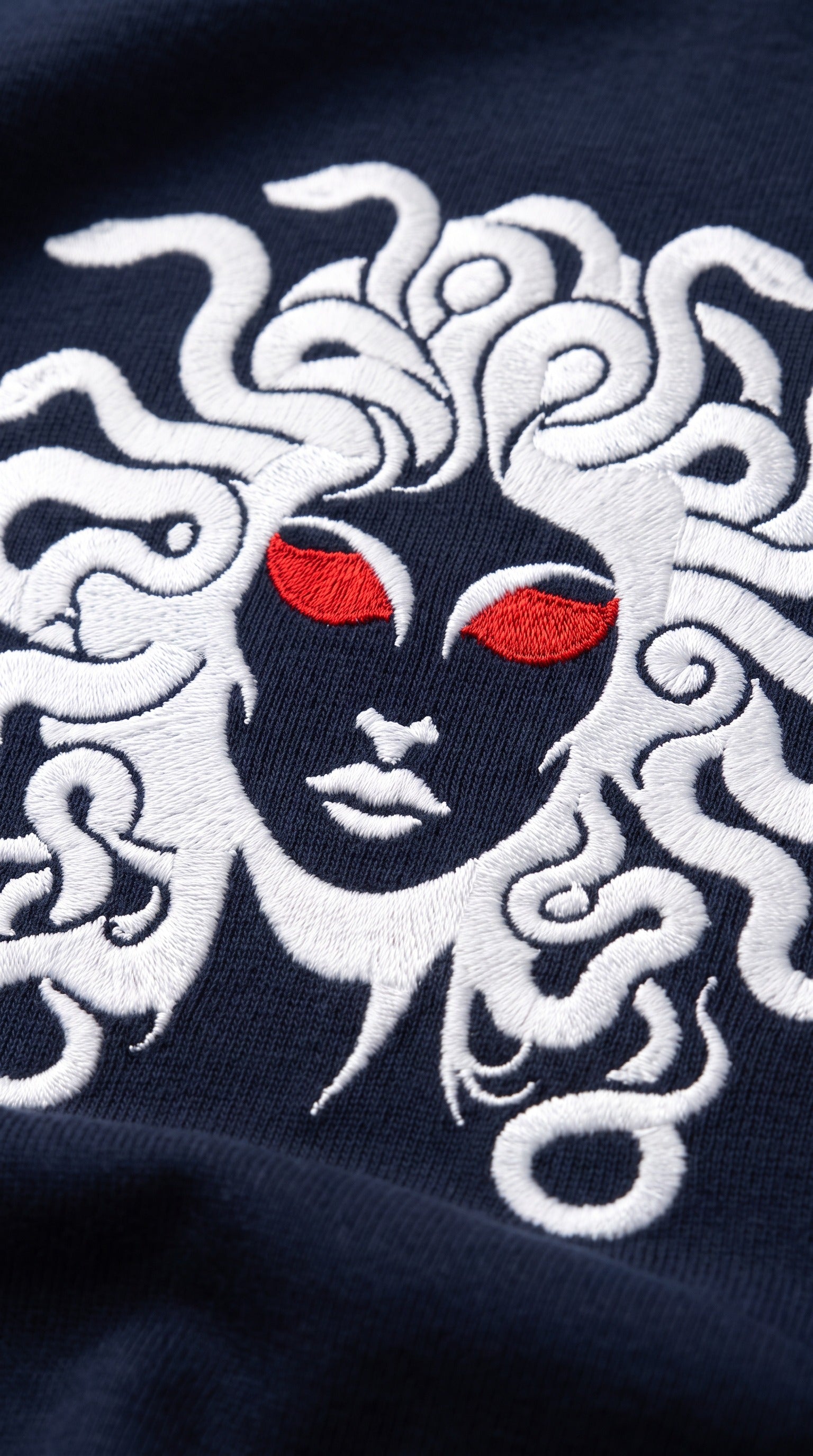 White Medusa navy blue long sleeved t-shirt. £10 discount for advance orders. Due 31st August. Paganus Britannia