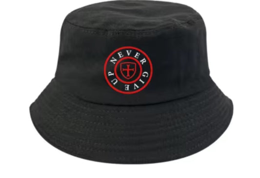 Organic cotton black bucket hat, Never Give Up collection