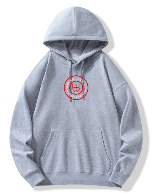 Never Give Up collection, grey heavy 400 gsm cotton hoodie.