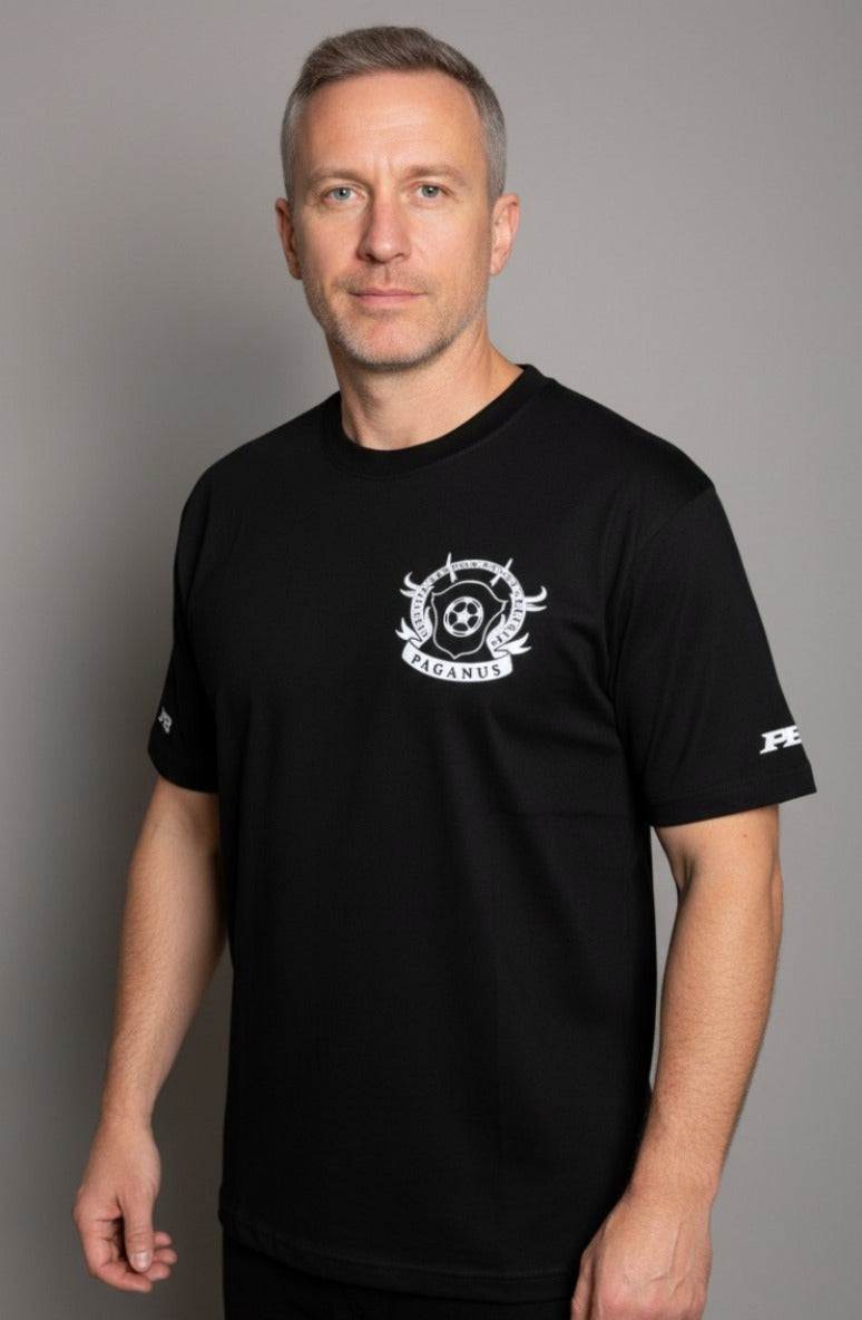 Paganus black t-shirt with a white logo 