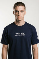 Blue t-shirt. PAGANUS BRITANNIA. Ultra heavy 320GSM organic cotton. SOLD OUT NEW STOCK DUE MID MARCH Paganus Britannia