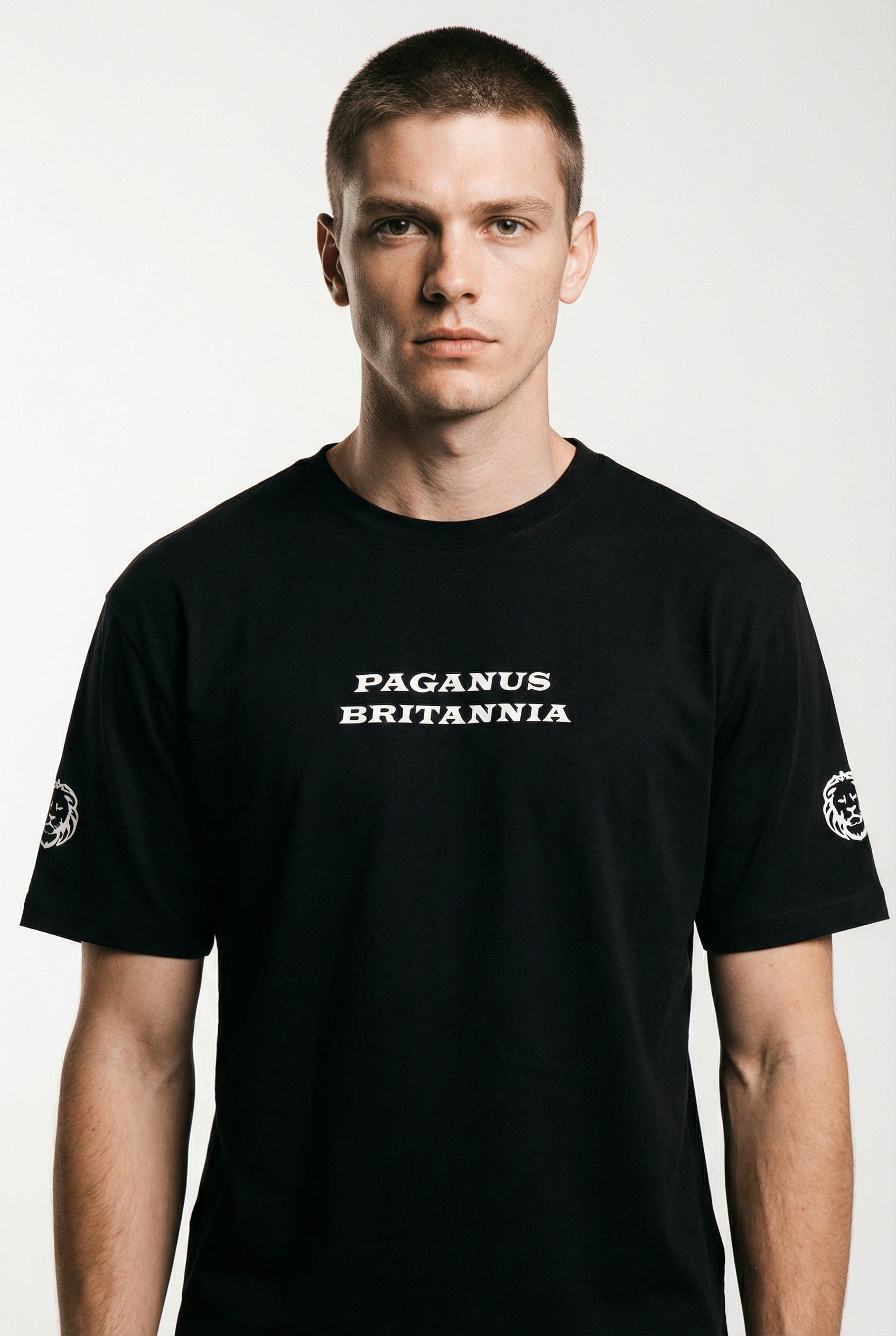 Black ultra heavy t-shirt. PAGANUS BRITANNIA. 320GSM organic cotton. SOLD OUT, NEW STOCK DUE MID MARCH Paganus Britannia