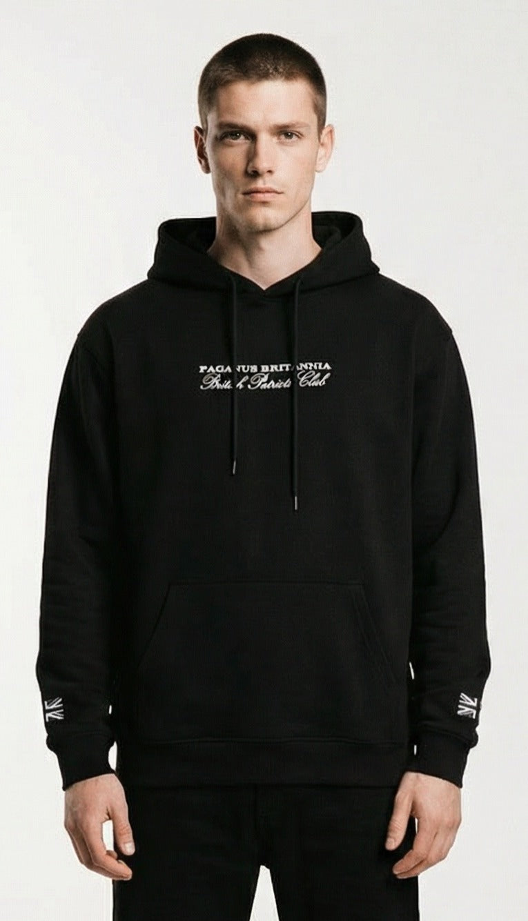 SOLD OUT NEW STOCK DUE MID-MARCH Black cotton hoodie. Ultra Heavy 520gsm. Paganus Britannia