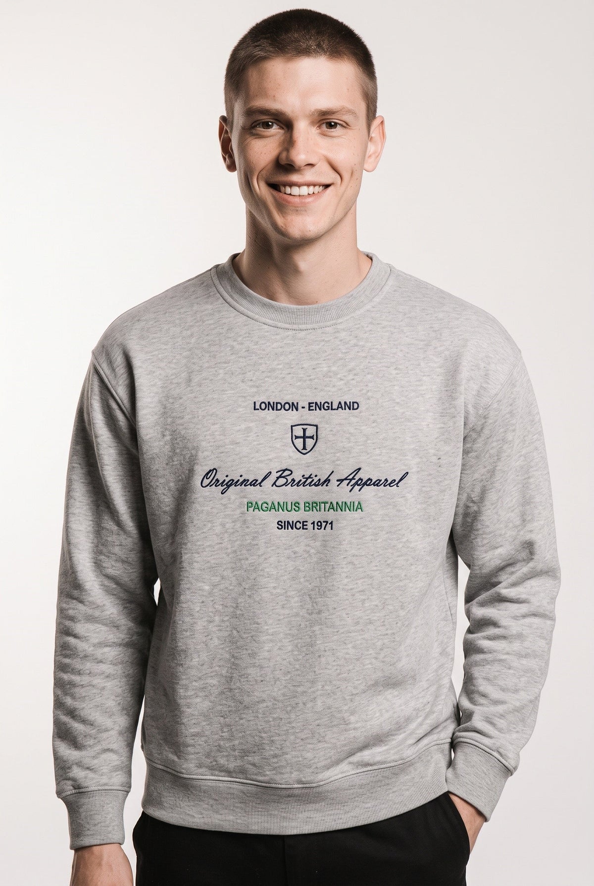 Original British Apparel grey 360 gsm French terry cotton sweatshirt Paganus Britannia