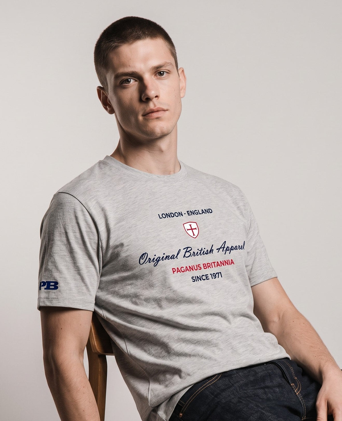 Original British Apparel heather grey ultra heavy 280 gsm cotton t-shirt. £10 discount for advance orders. (Copy) Paganus Britannia