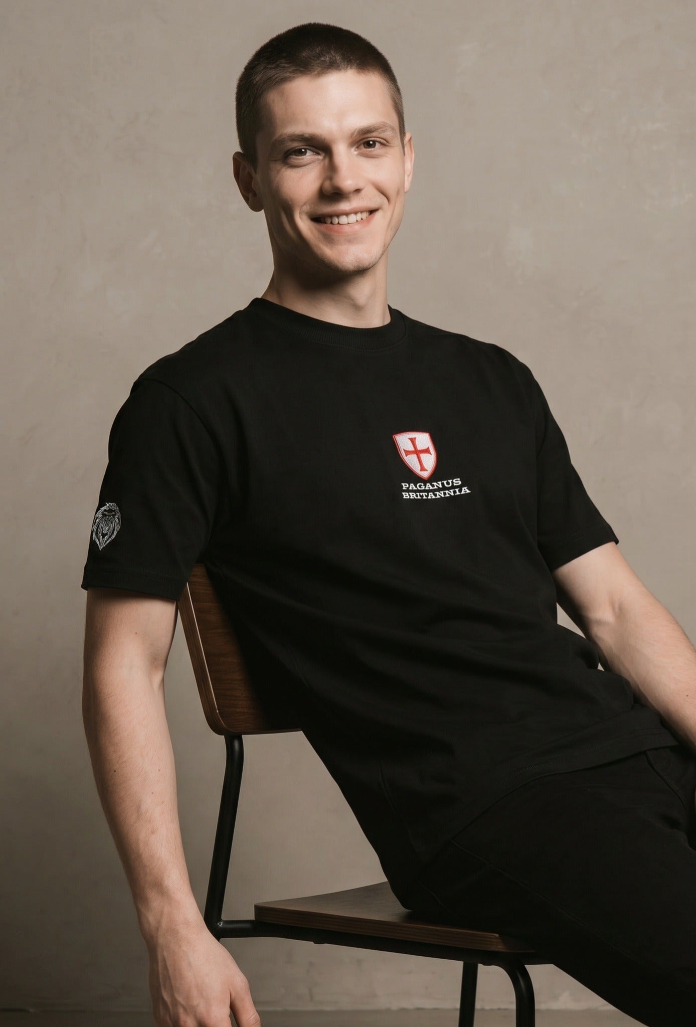 PAGANUS BRITANNIA black 280gsm organic combed cotton Patriot  t-shirt Paganus Britannia