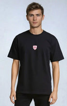 Paganus 260gsm  black t-shirt with a red and white patriot shield 