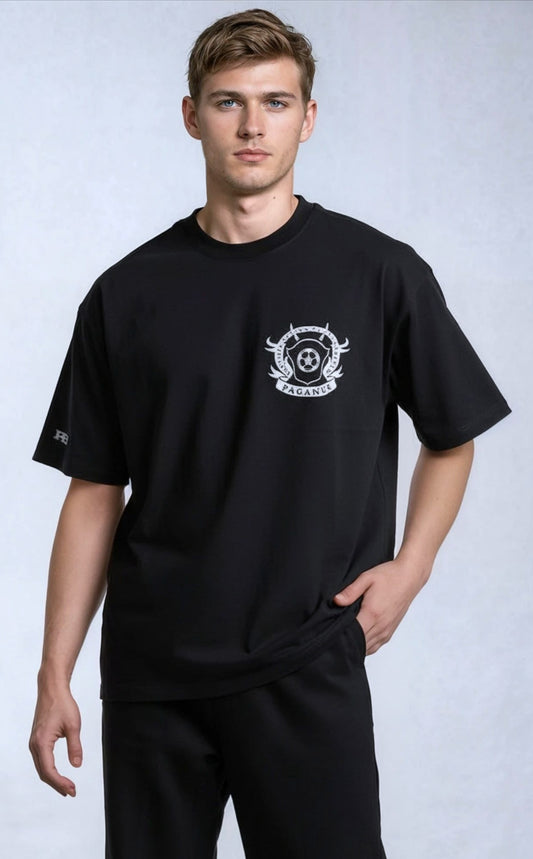 Paganus black t-shirt with a white logo 