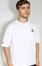 Paganus 280 gsm combed cotton white t-shirt with English rose embroidery