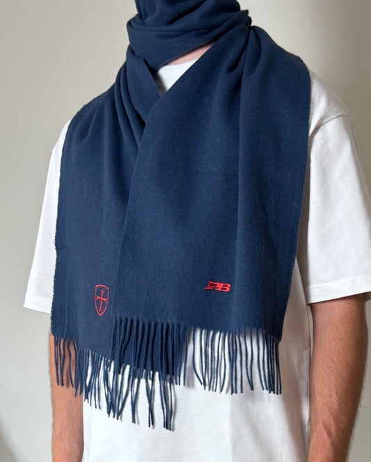Wool & Cashmere blend scarf with double embroidery logos.