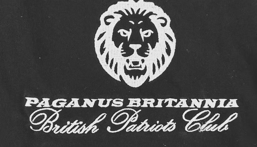 British Patriots Club. Black 280 gsm organic combed cotton t-shirt. Paganus Britannia
